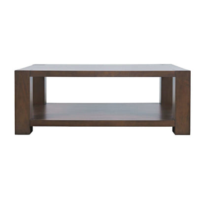Brownstone 50" Transitional Modern Block-Frame Coffee Table, Storage and Wheels
