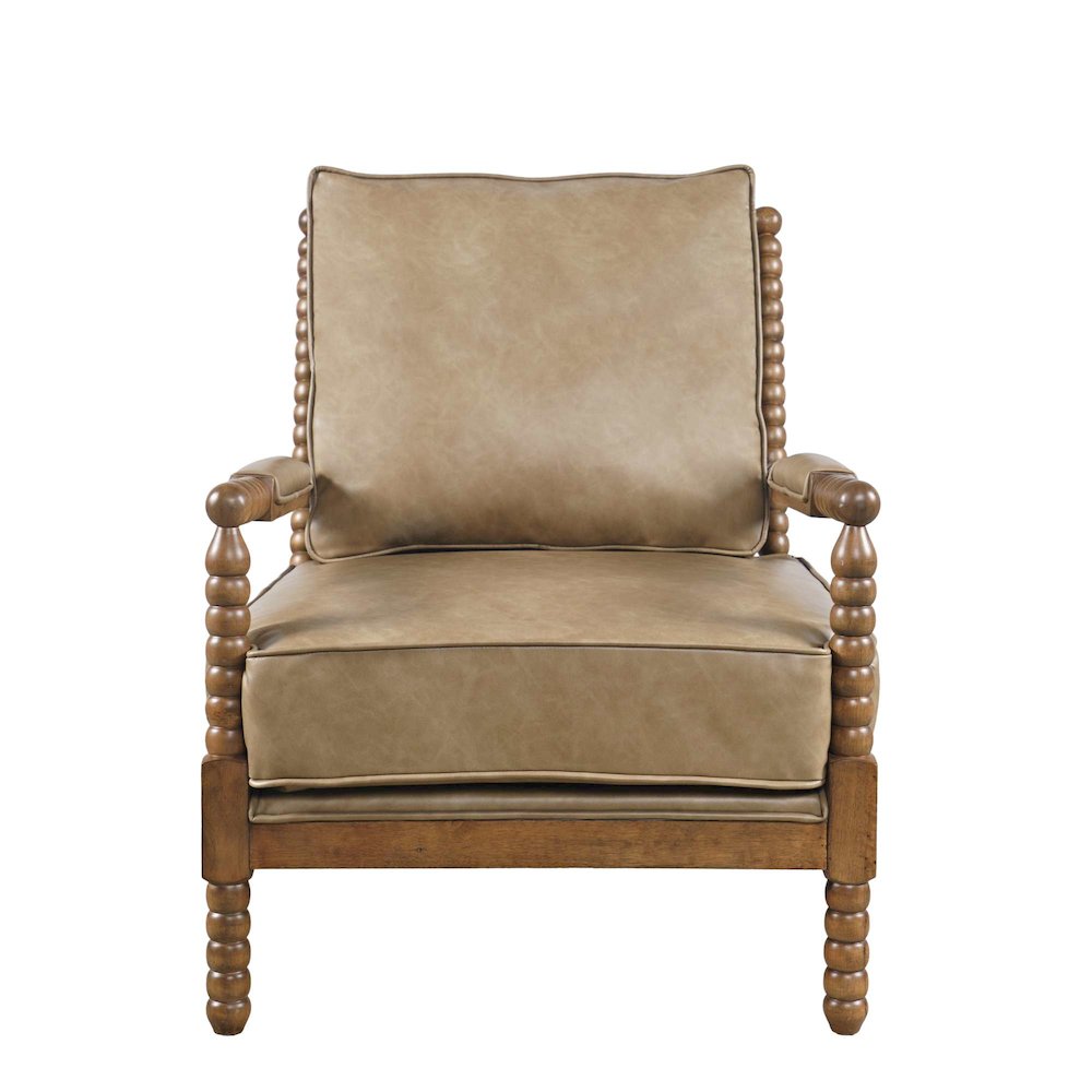 Ellsey Spindle Arm Faux Buff Leather Accent Chair