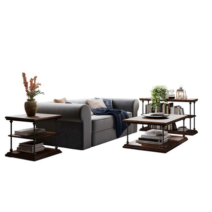 Larson Transitional Industrial Three Piece Living Room Occasional Table Set