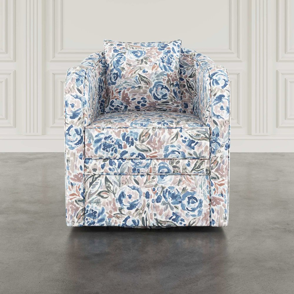 Daisy Bloom Floral Classic Traditional Swivel Accent Barrel Chair with Pillow
