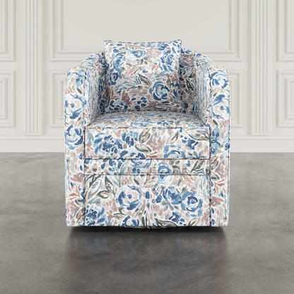 Daisy Bloom Floral Classic Traditional Swivel Accent Barrel Chair with Pillow