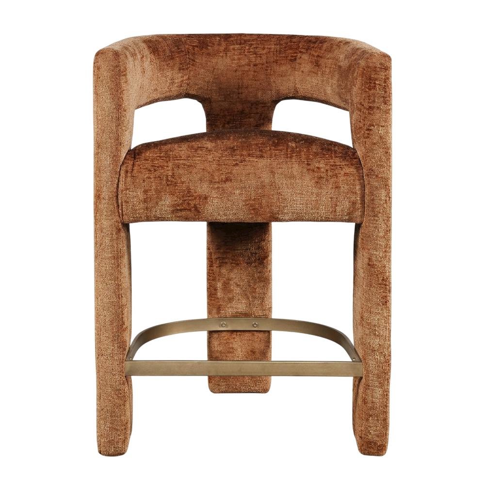 Modern Upholstered Counter Stool, Iron Frame, Rust, Set of 2