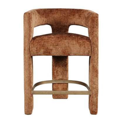 Modern Upholstered Counter Stool, Iron Frame, Rust, Set of 2