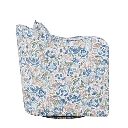 Daisy Bloom Floral Classic Traditional Swivel Accent Barrel Chair with Pillow