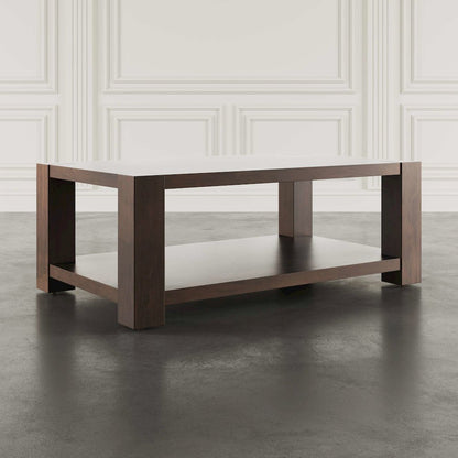 Brownstone 50" Transitional Modern Block-Frame Coffee Table, Storage and Wheels