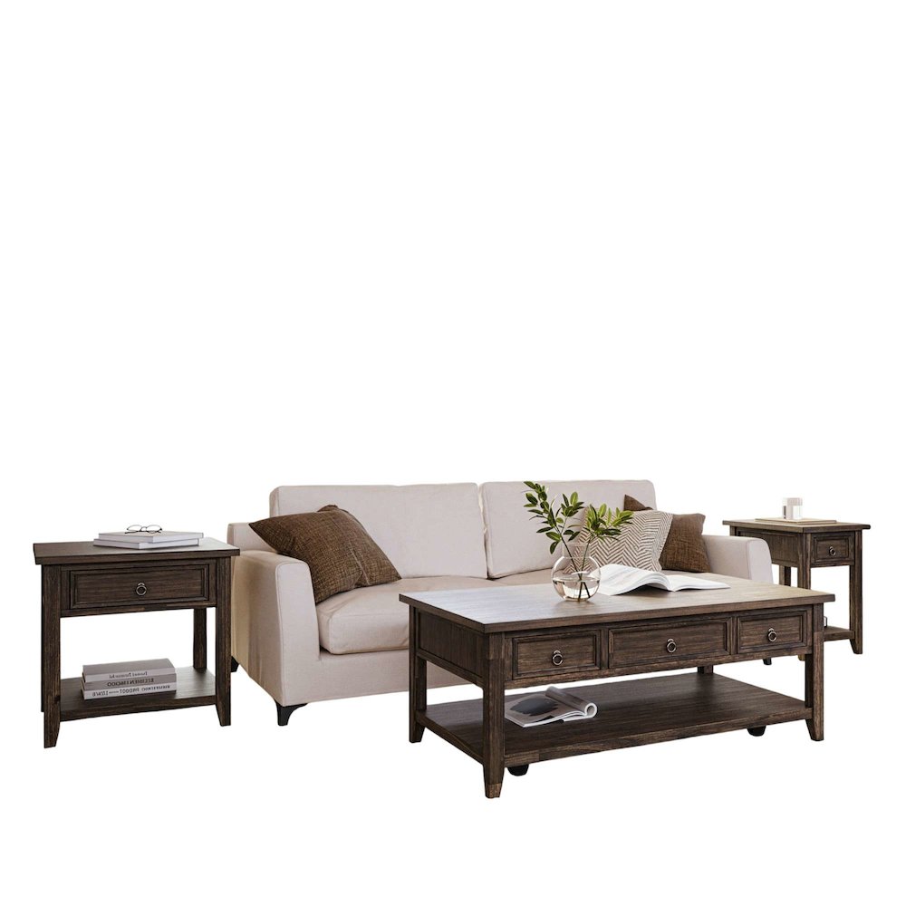 Bakersfield Transitional Rustic 3-Pc Living Room Coffee/End/Side Table Set