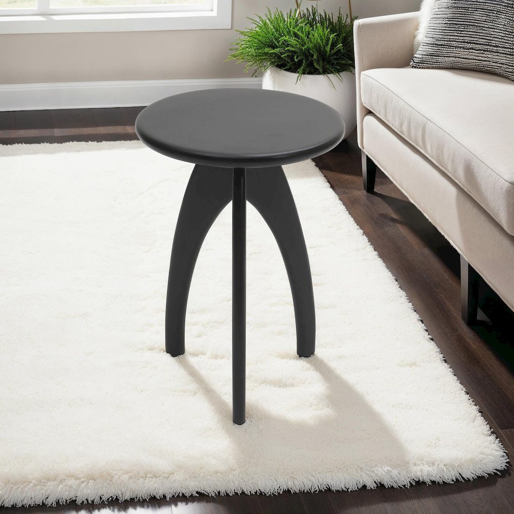 Aero Curved Space Age Round Mid-Century Modern Solid Wood Accent End Table