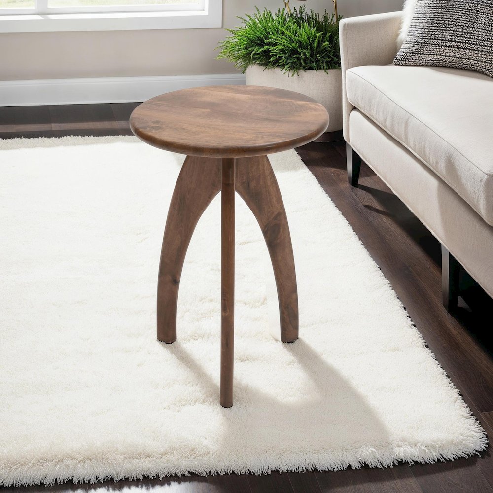 Aero Curved Space Age Round Mid-Century Modern Solid Wood Accent End Table