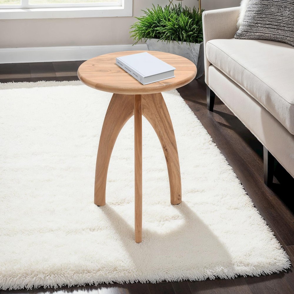 Aero Curved Space Age Round Mid-Century Modern Solid Wood Accent End Table