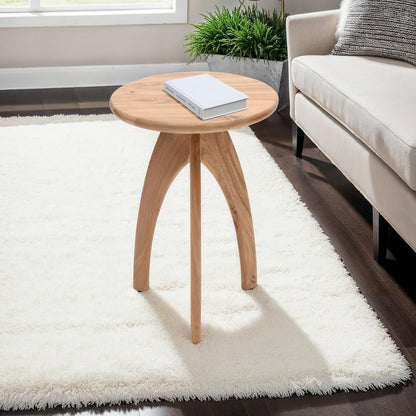 Aero Curved Space Age Round Mid-Century Modern Solid Wood Accent End Table