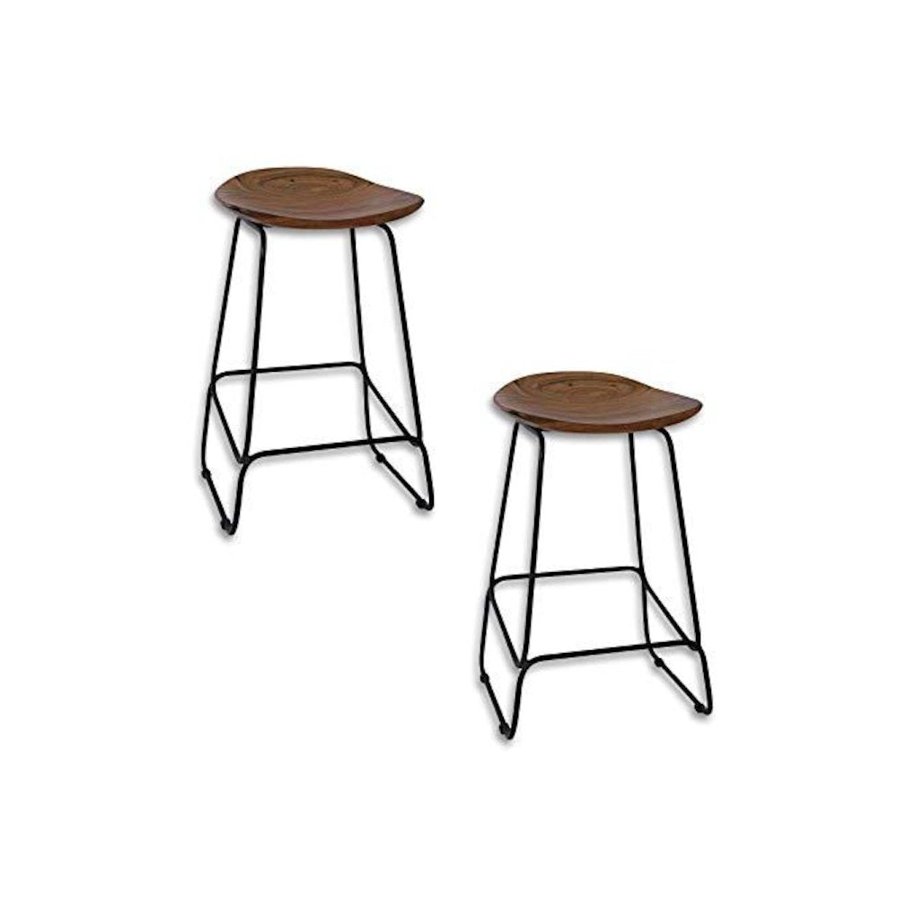 Nature's Edge Solid Acacia Counter Height Backless Stool (Set of 2), Light Chestnut