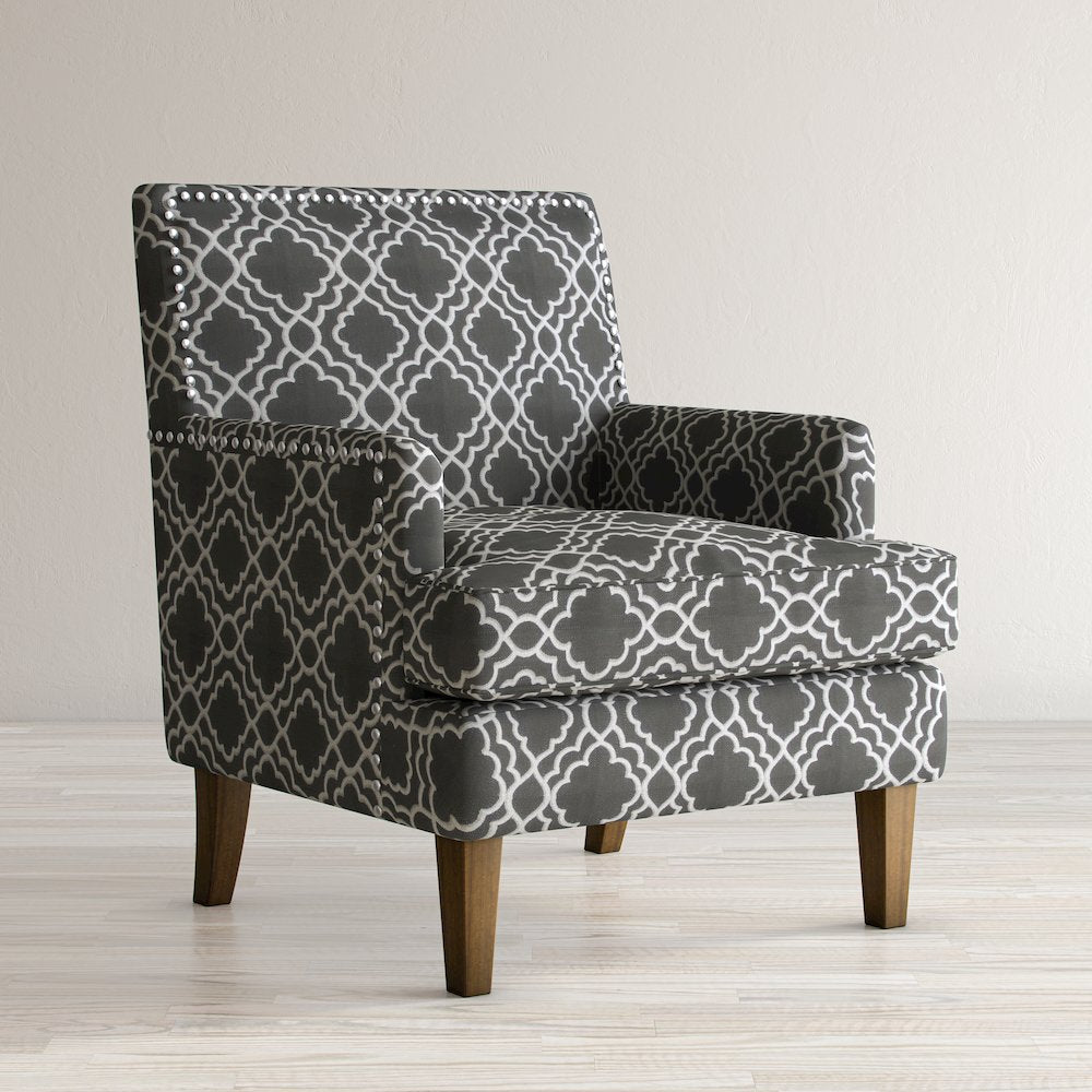 Aubrey Contemporary Geometric Upholstered Accent Chair with Nailhead Trim