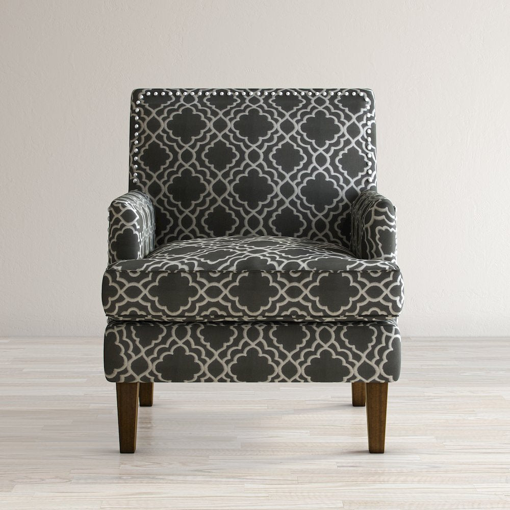 Aubrey Contemporary Geometric Upholstered Accent Chair with Nailhead Trim
