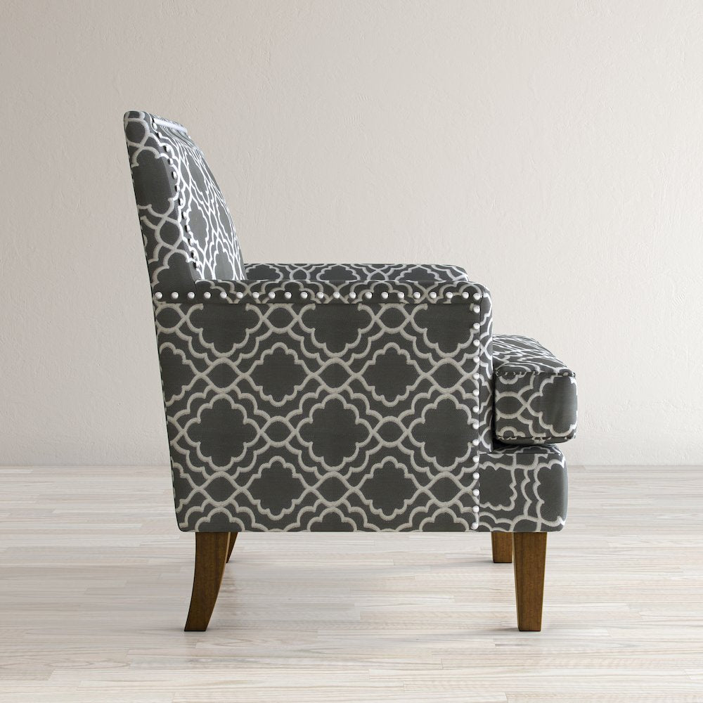 Aubrey Contemporary Geometric Upholstered Accent Chair with Nailhead Trim