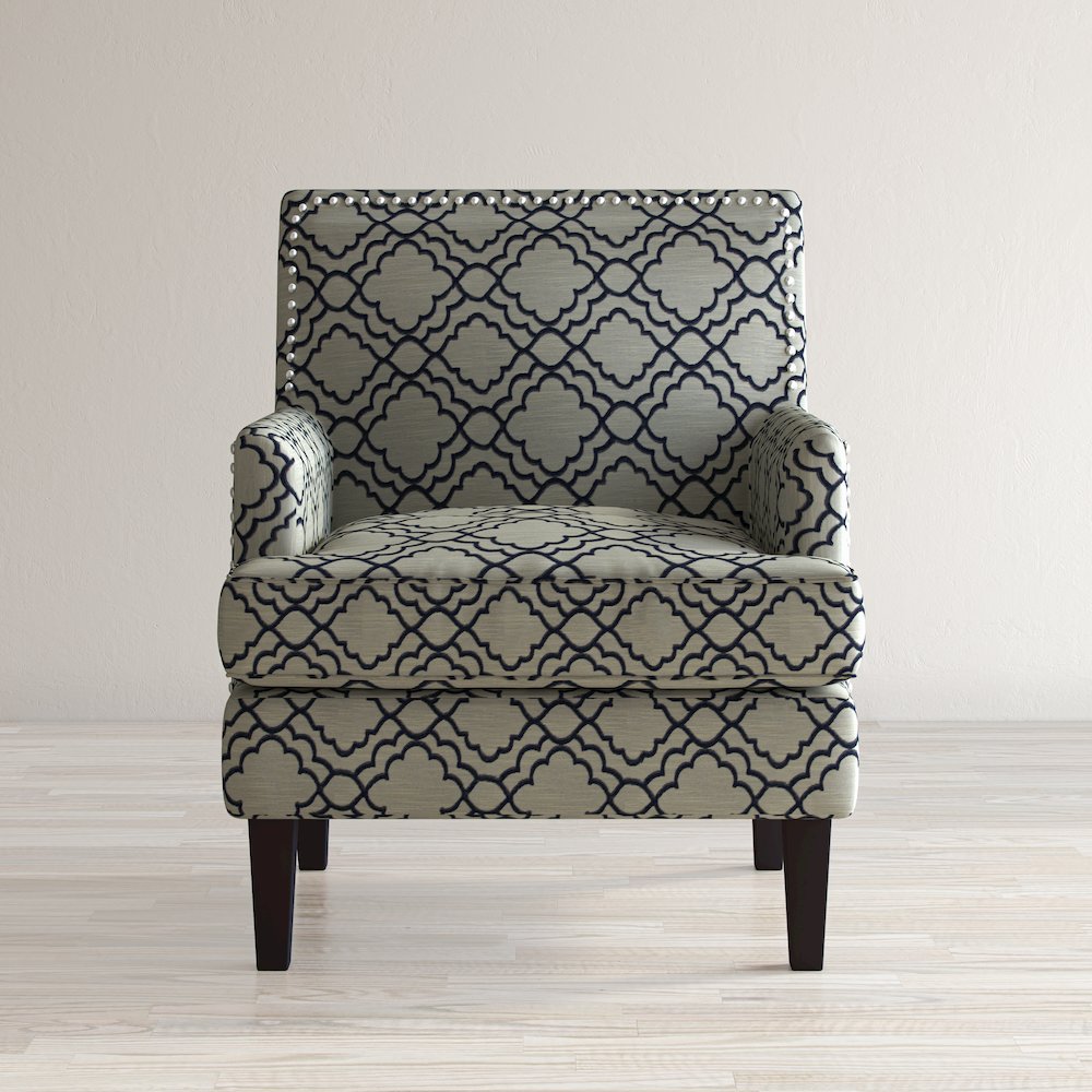 Aubrey Contemporary Geometric Upholstered Accent Chair with Nailhead Trim