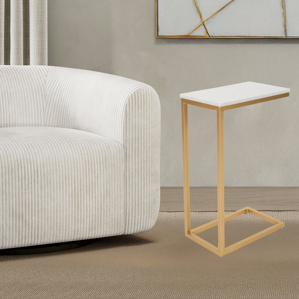 Aurora Solid Marble Modern Luxury Glam Accent C-Table (Set of 2)
