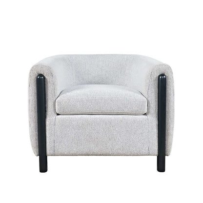 Finn Modern Textured Upholstered Barrel Accent Chair with Exposed Wood Frame