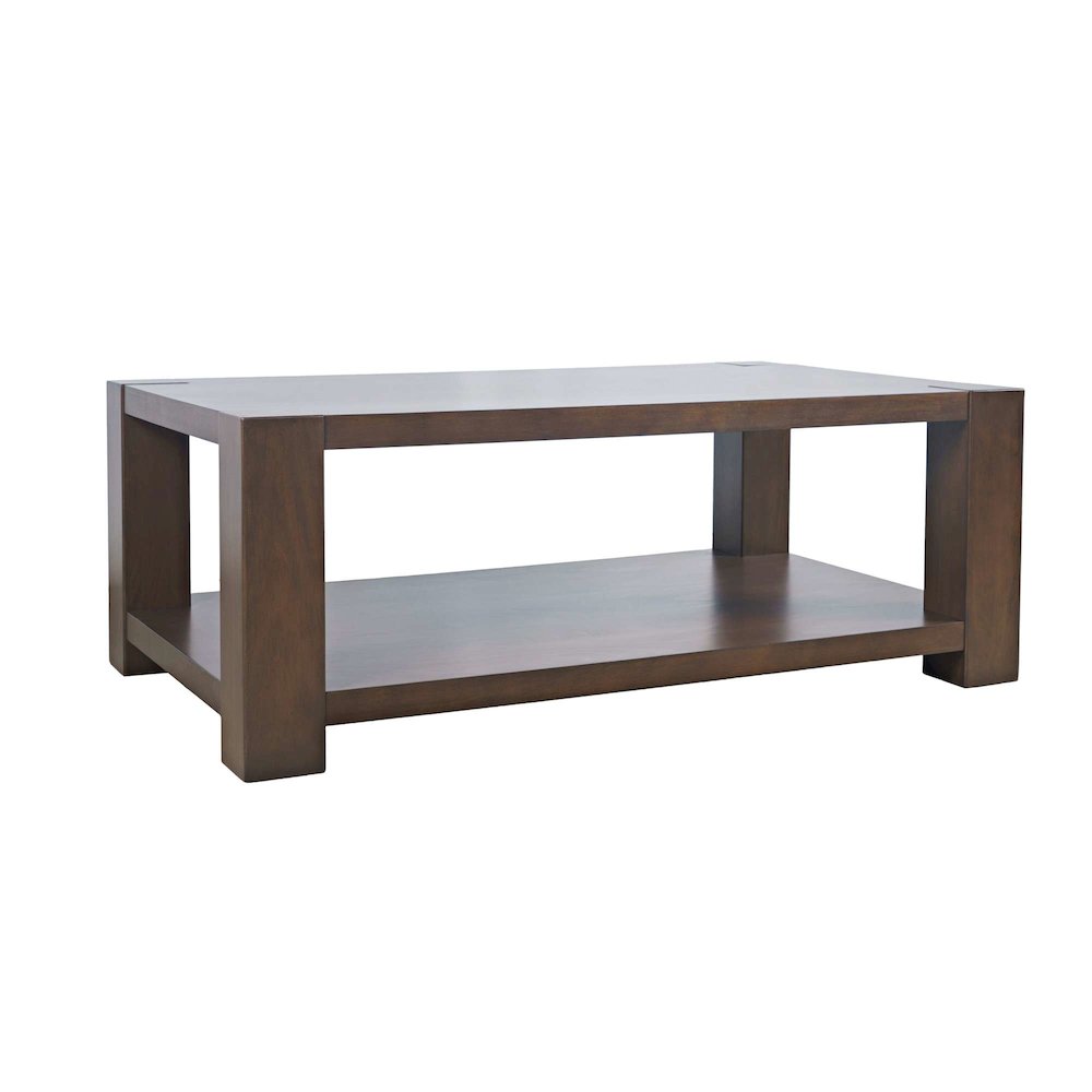 Brownstone 50" Transitional Modern Block-Frame Coffee Table, Storage and Wheels