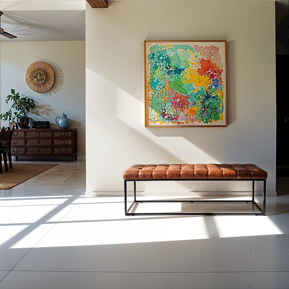 55-Inch Brown Leather Ottoman Bench with Metal for Home Décor
