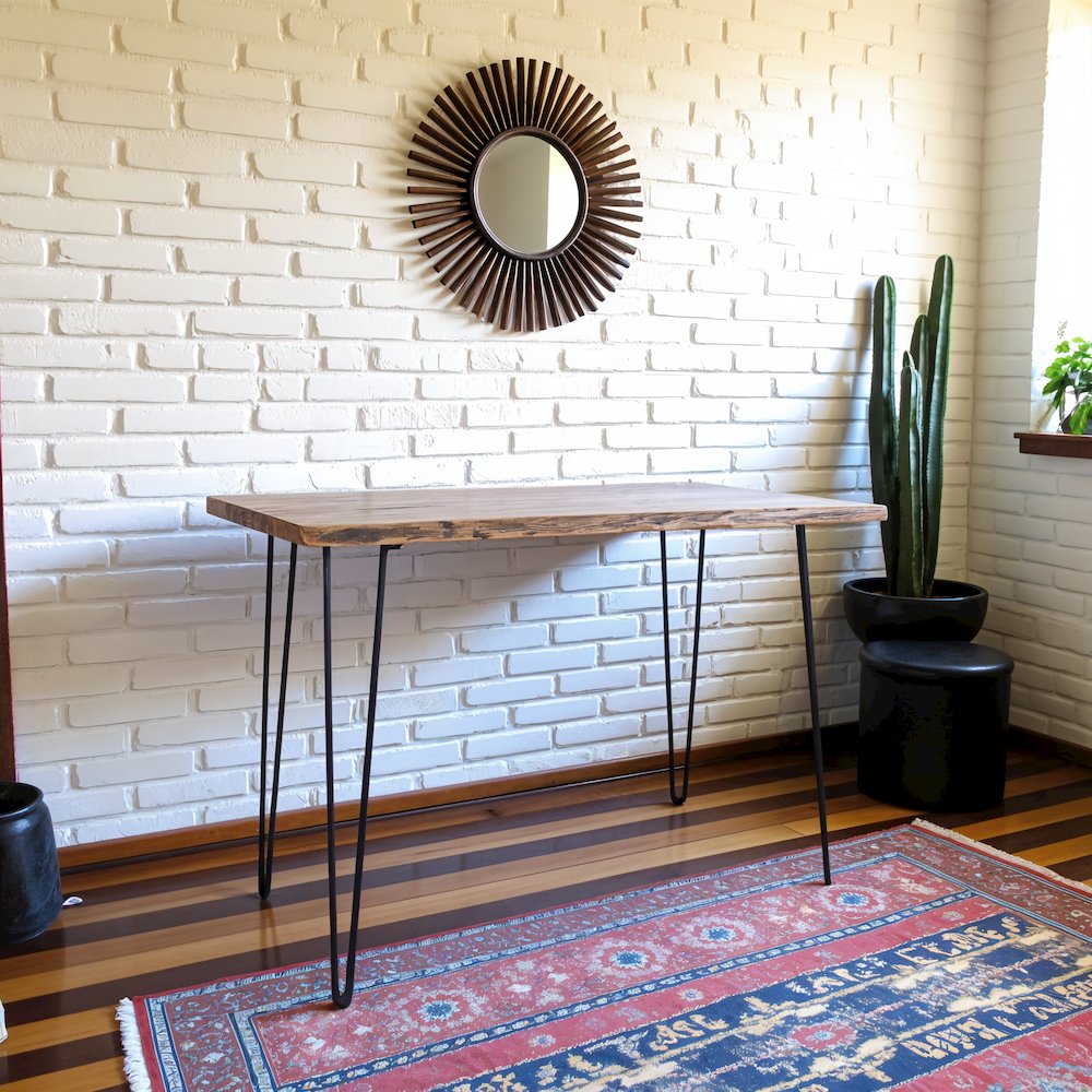 Brown Acacia and Metal Counter Height Dining Table for Kitchen or Dining Room