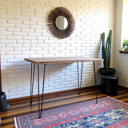 Brown Acacia and Metal Counter Height Dining Table for Kitchen or Dining Room