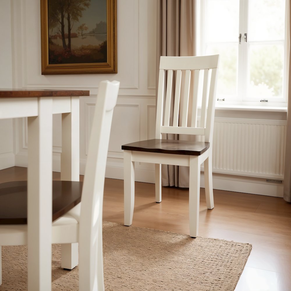 White Solid Wood Dining Chairs (Set of 2) with Acacia, Veneer, and Plywood