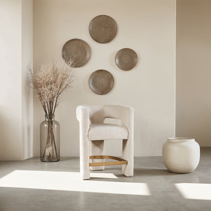 Elegant Brown Jacquard Upholstered Counter Stool with Metal and Plywood Base