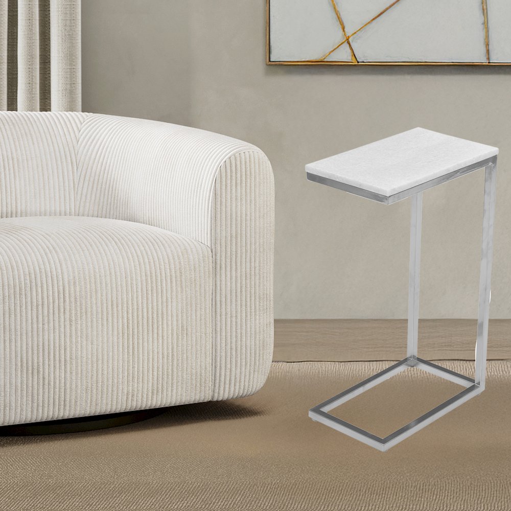 Aurora Solid Marble Modern Luxury Glam Accent C-Table (Set of 2)