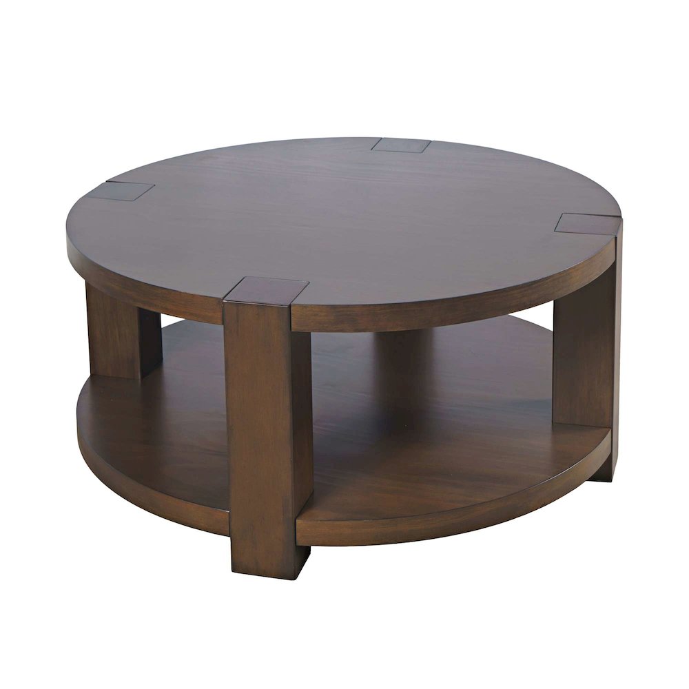 Brownstone 40" Round Transitional Modern Block-Frame Coffee Table with Wheels