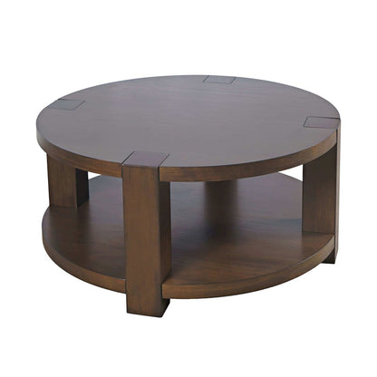 Brownstone 40" Round Transitional Modern Block-Frame Coffee Table with Wheels