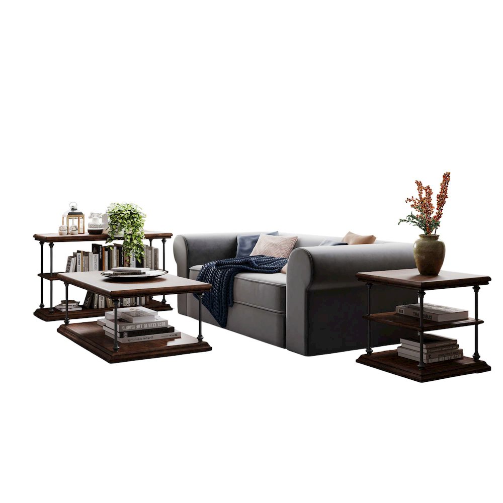 Larson Transitional Industrial Three Piece Living Room Occasional Table Set