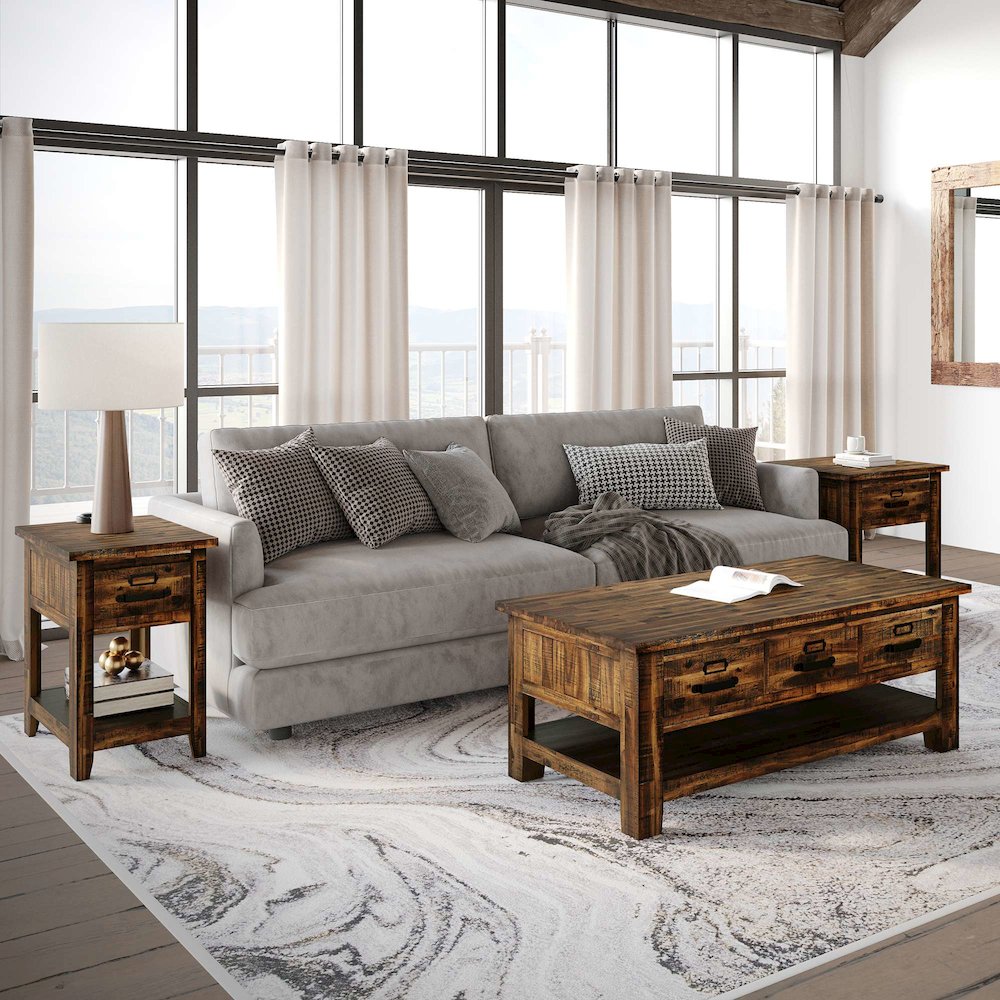 Cannon Valley Rustic Modern 3-Pc Living Room Coffee/End/Side Table Set