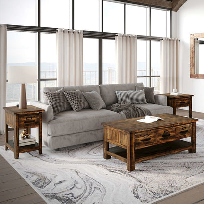 Cannon Valley Rustic Modern 3-Pc Living Room Coffee/End/Side Table Set