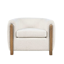 Finn Modern Textured Upholstered Barrel Accent Chair with Exposed Wood Frame
