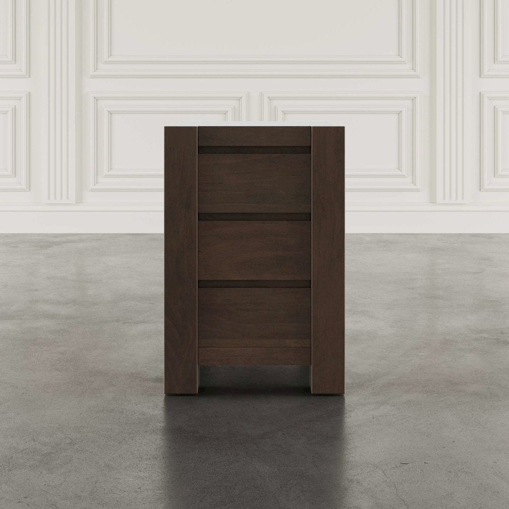 Brownstone Transitional Modern Block-Frame Chairside End Table, Storage Drawers