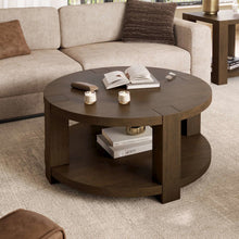 Brownstone 40" Round Transitional Modern Block-Frame Coffee Table with Wheels