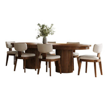 Auden 101" 7-Pc Mid-Century Modern Pedestal Dining Set, Upholstered Chairs