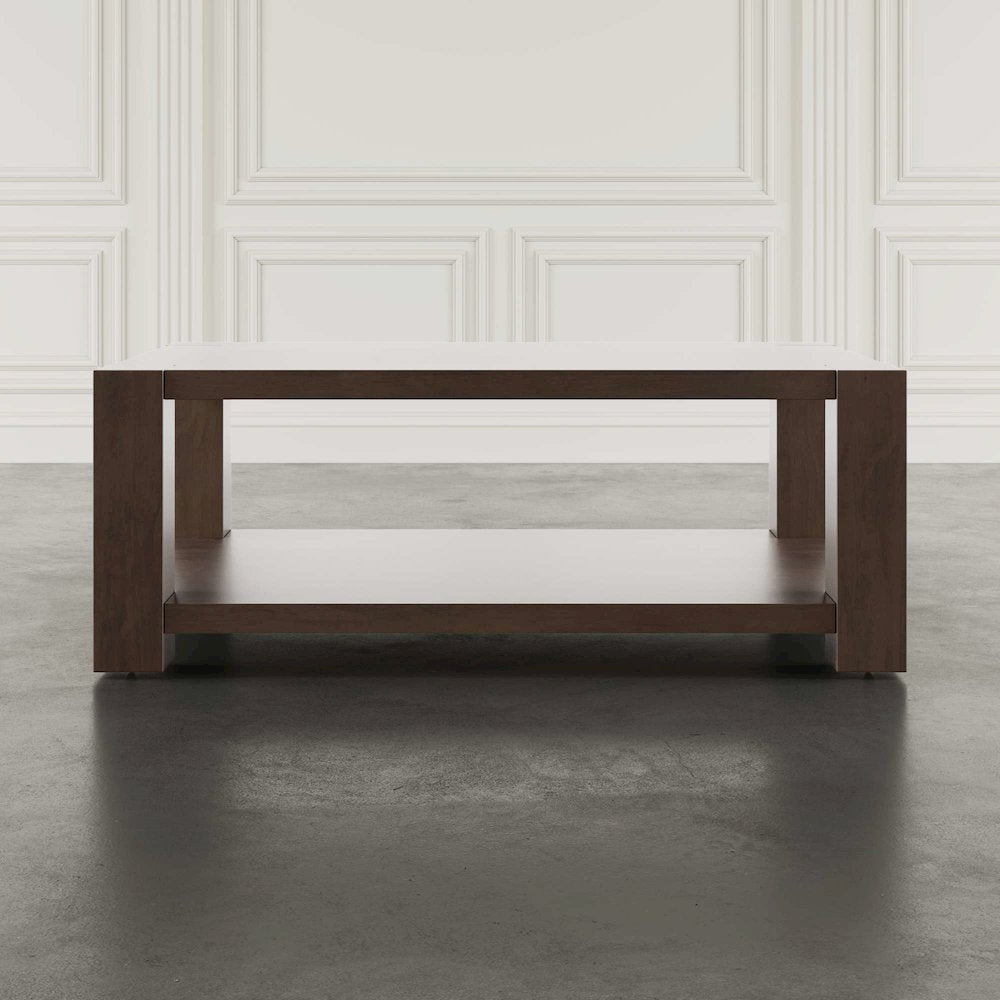 Brownstone 50" Transitional Modern Block-Frame Coffee Table, Storage and Wheels