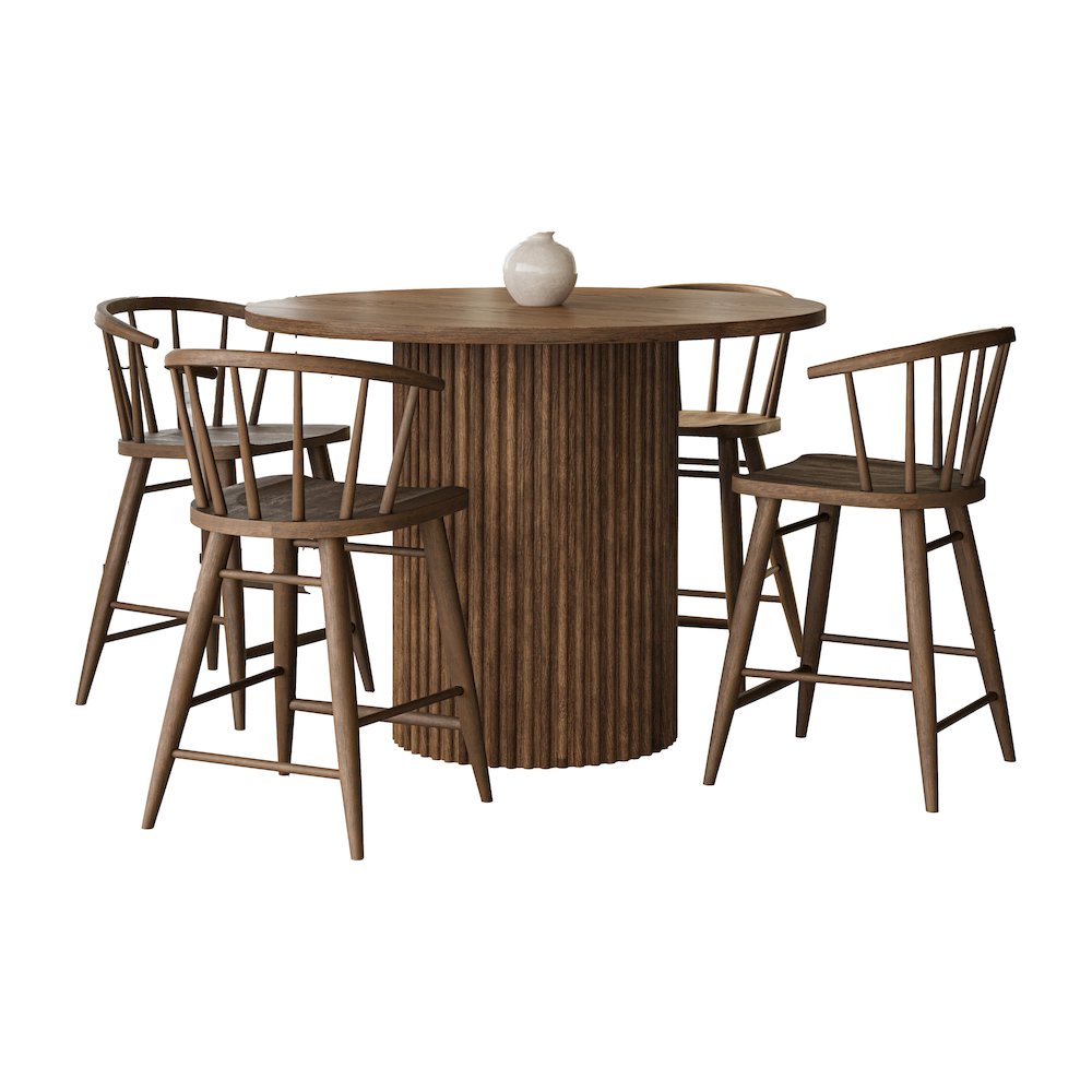 5-Piece Counter Height Dining Set with Round Table and Spindle Back Barstools