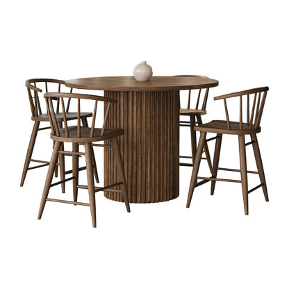 5-Piece Counter Height Dining Set with Round Table and Spindle Back Barstools