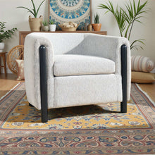 Finn Modern Textured Upholstered Barrel Accent Chair with Exposed Wood Frame