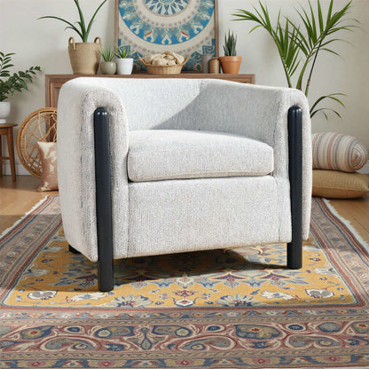 Finn Modern Textured Upholstered Barrel Accent Chair with Exposed Wood Frame