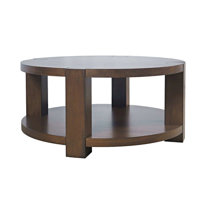 Brownstone 40" Round Transitional Modern Block-Frame Coffee Table with Wheels