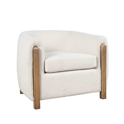 Finn Modern Textured Upholstered Barrel Accent Chair with Exposed Wood Frame