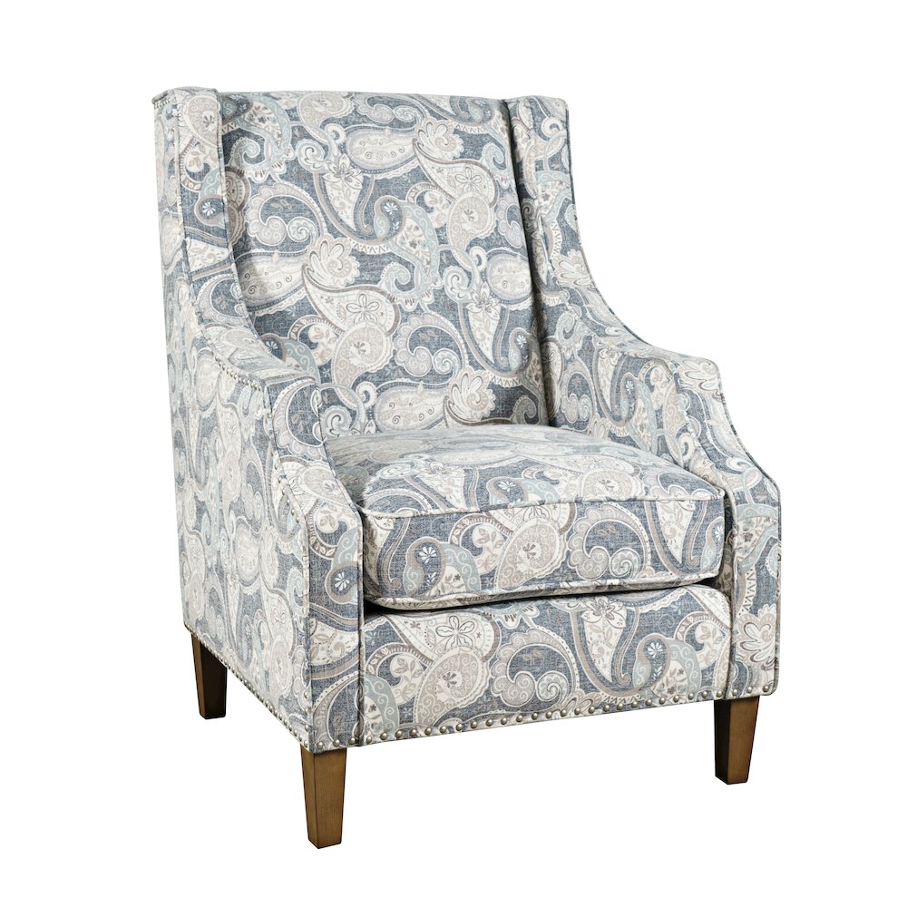 Paisley Fabric Transitional Upholstered Accent Chair with Nailhead Trim