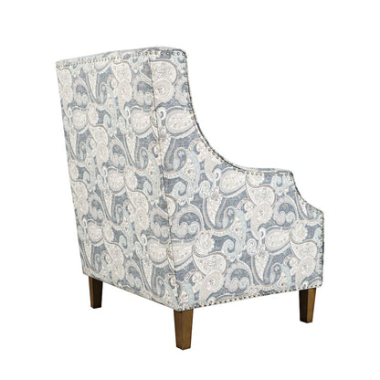 Paisley Fabric Transitional Upholstered Accent Chair with Nailhead Trim