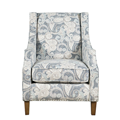 Paisley Fabric Transitional Upholstered Accent Chair with Nailhead Trim