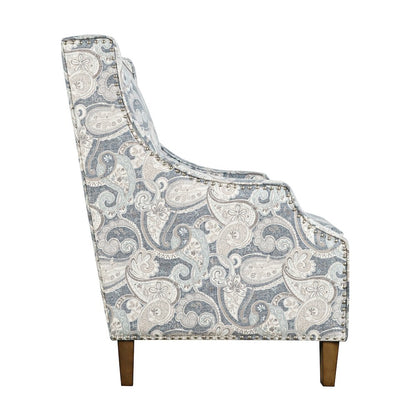 Paisley Fabric Transitional Upholstered Accent Chair with Nailhead Trim
