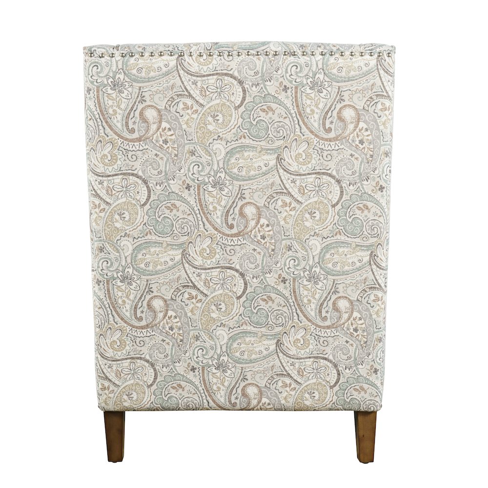 Paisley Fabric Transitional Upholstered Accent Chair with Nailhead Trim