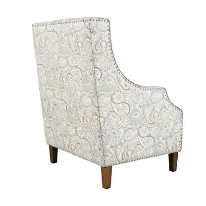Paisley Fabric Transitional Upholstered Accent Chair with Nailhead Trim